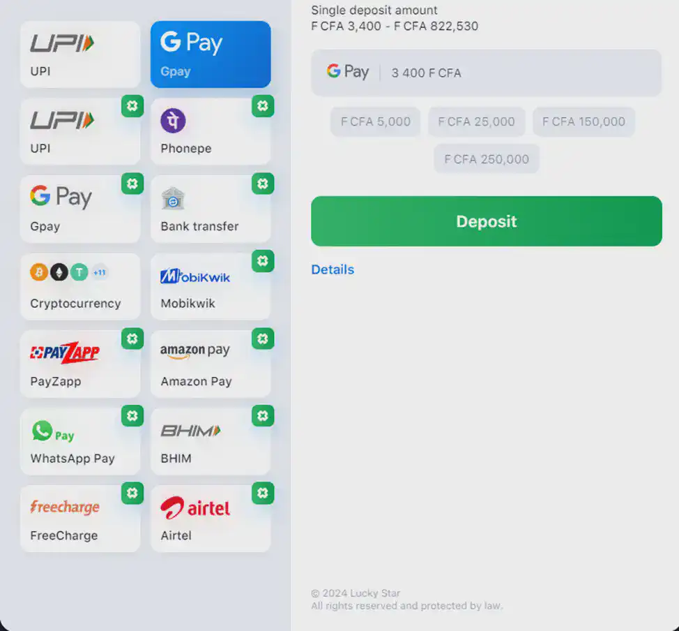 Lucky Star Payment Methods